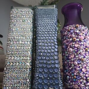 Purple and Blue Beaded Decorative Bottles